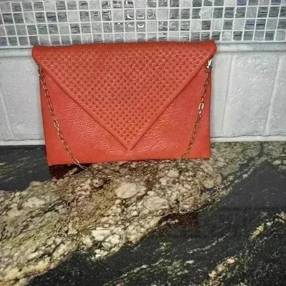 Urban Expressions red clutch with gold beaded accents - Picture 5 of 11